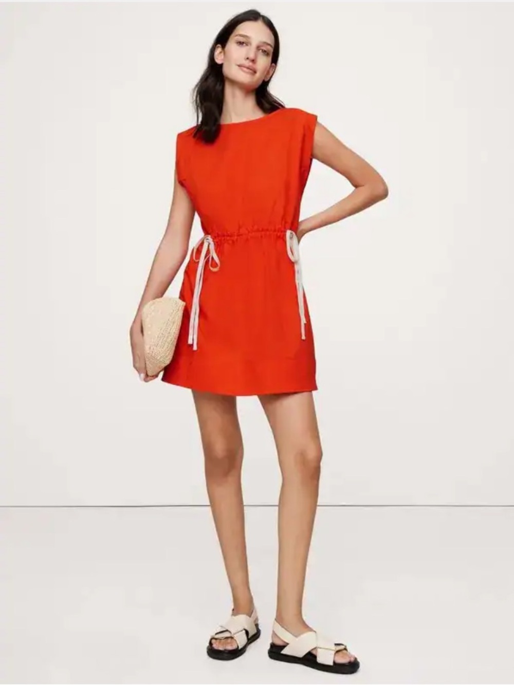 Banana Republic Blood Orange Cotton Poplin Cinch-Waist Mini Dress